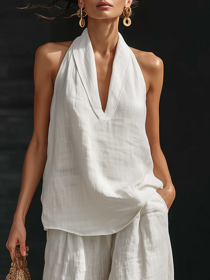 Zoe | Completo smanicato con pantalone ampio
