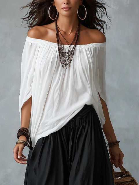 Top Bianco Off-the-Shoulder e Set di Pantaloni Lantern Larghi