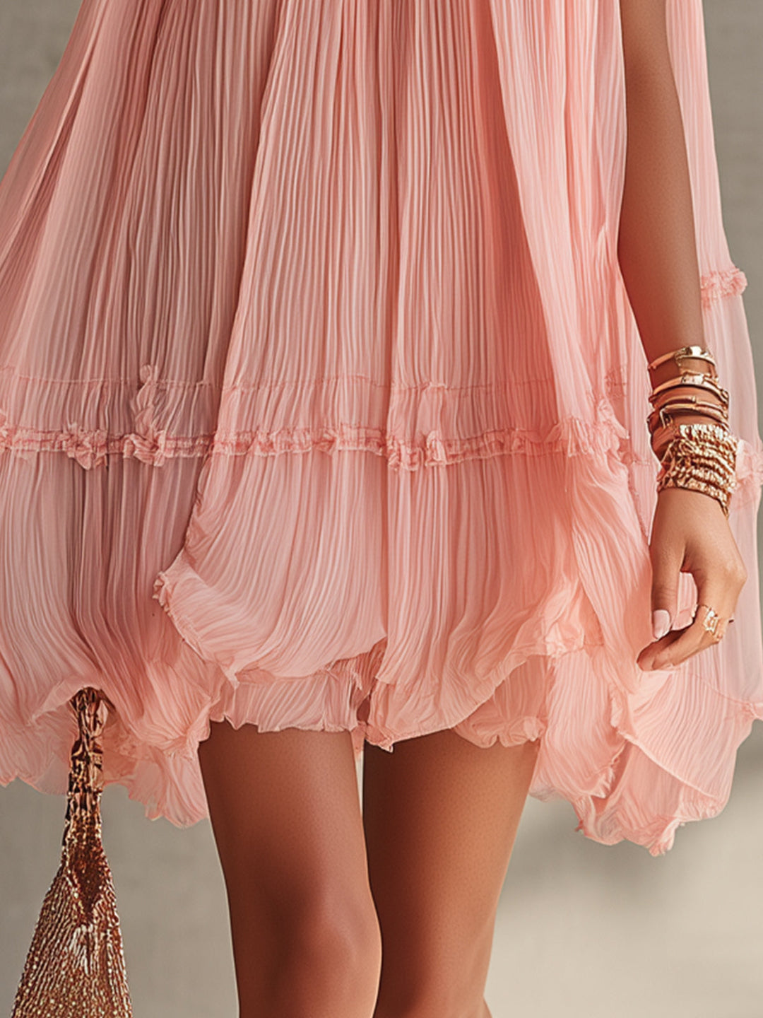 Abito Mini Chiffon a Righe Rosa con Scollo Halter
