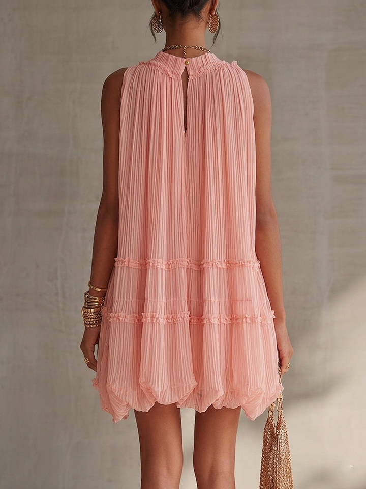 Abito Mini Chiffon a Righe Rosa con Scollo Halter