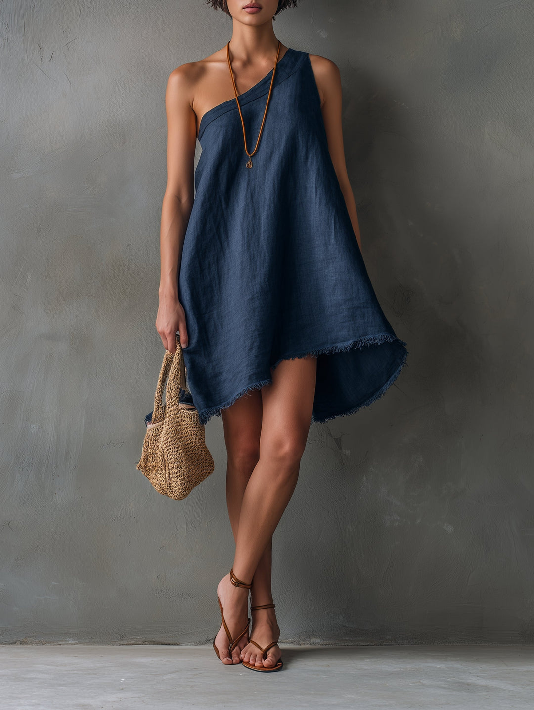 Abito Mini Senza Maniche Asimmetrico Blu Navy