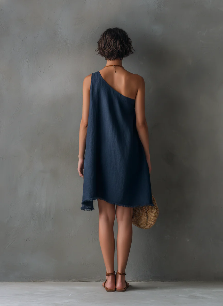 Abito Mini Senza Maniche Asimmetrico Blu Navy
