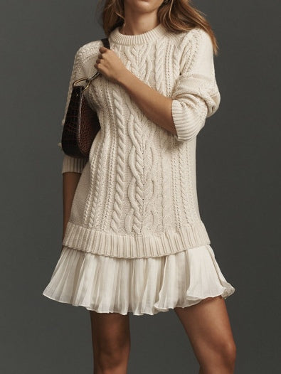 Abito Mini in Maglia Cable Color Avorio