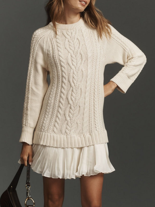 Abito Mini in Maglia Cable Color Avorio