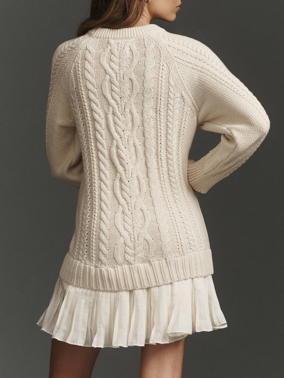 Abito Mini in Maglia Cable Color Avorio