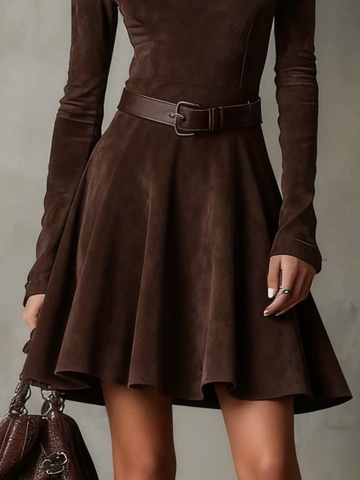 Abito Mini in Suede Marrone Scuro Vintage