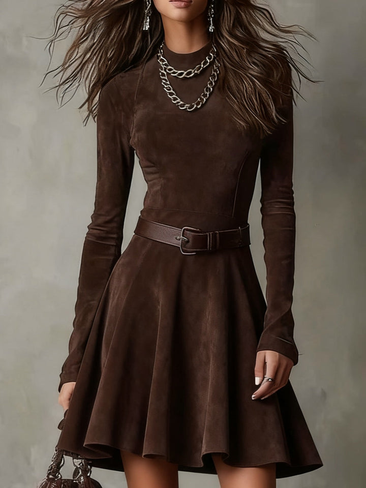 Abito Mini in Suede Marrone Scuro Vintage