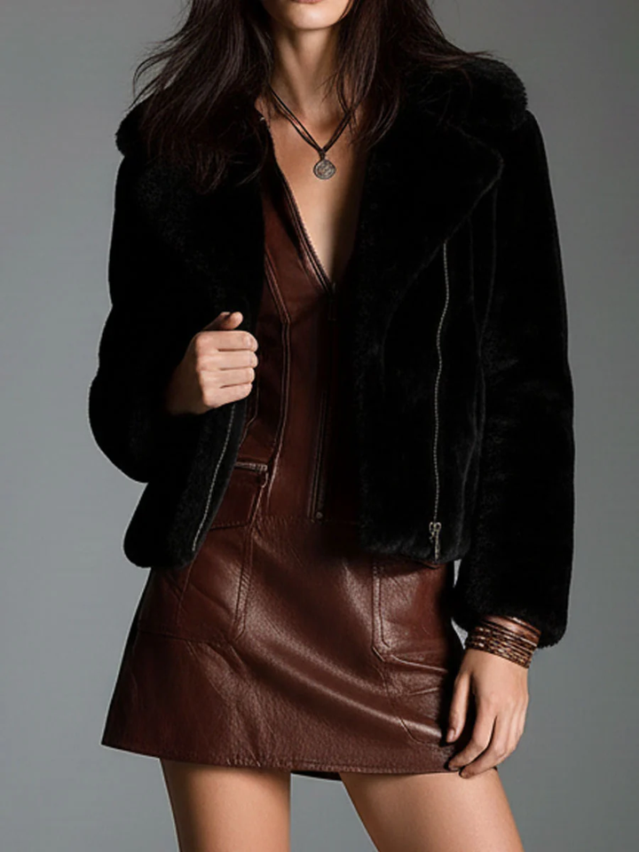 Abito Mini Zip-Up in Eco-Pelle Marrone Cioccolato