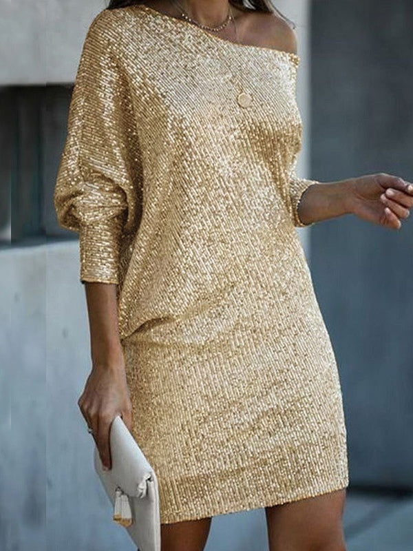 Elegante Abito Mini con Paillettes Off-shoulder